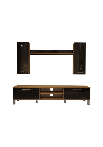 Decoraktiv Eko 5d Mdf Dvd Krom Ayaklı Tv Ünitesi Tv Sehpası Pera - Siyah