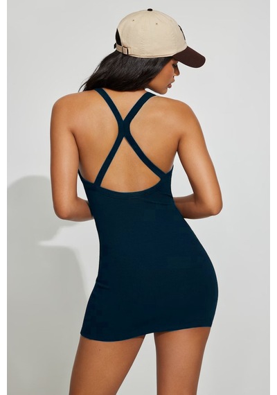 Seeh Lacivert Halter Yaka Sırt Detaylı Mini Elbise Sh363 Basic