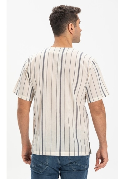 Kısa Kol Şile Bezi Zımbalı Erkek Tshirt Ekru Gri Çizgili 3028