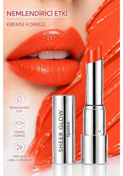 Pierre Cardin Sheer Glow Lipstick - Parlak Bitişli Nemlendirici Ruj - Tangerina Orange - 006 0