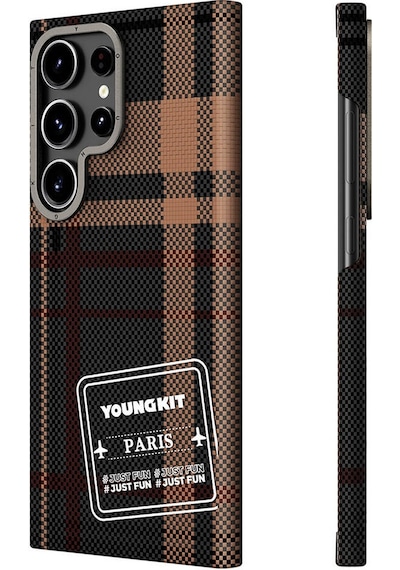 Galaxy S24 Ultra Uyumlu Kılıf Ekose Desenli Youngkit Gezhi Serisi Kapak Kırmızı
