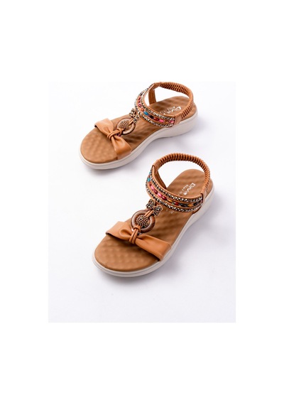 Dm-608 Taba Taşlı Arka Lastikli Günlük Kadın Sandalet Taba
