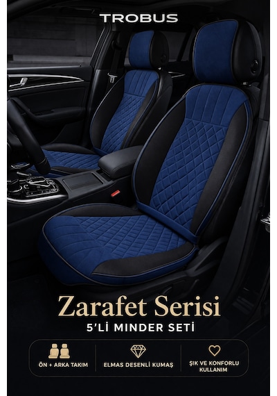 Fiat Egea Cross 2020 Ve Sonrası Uyumlu Zerafet Serisi Mavi Siyah 5'li Ortopedik Koltuk Minderi
