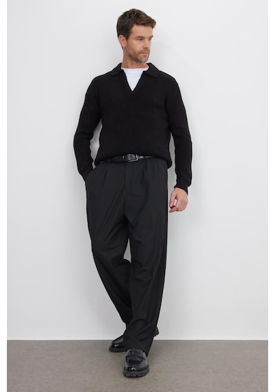Tudors Erkek Slim Fit Dar Kesim Polo Yaka Siyah Kazak-41794 Siyah