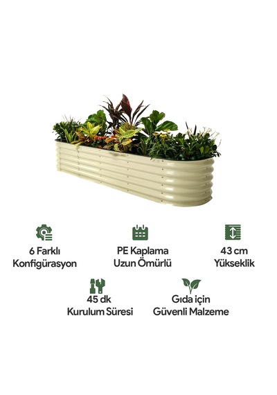 Yükseltilmiş Bahçe Yatağı Seti Metal 195x60x43cm Modüler Sebze Yatağı Yeşil 195x60x43cm