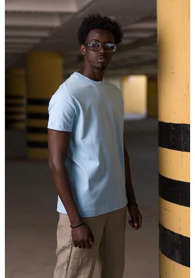 Bisiklet Yaka Lu Basic Oversize Geniş Model T-Shirt Mavi