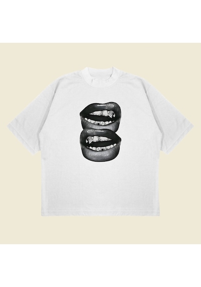Tarzsokak Grillz Teeth Baskılı Oversize Unisex Pamuklu Nefes Alan Kalın Kumaşlı Beyaz Tarzsokak Grillz Teeth Baskılı Oversize Unisex Pamuklu Nefes Alan Kalın Kumaşlı Beyaz