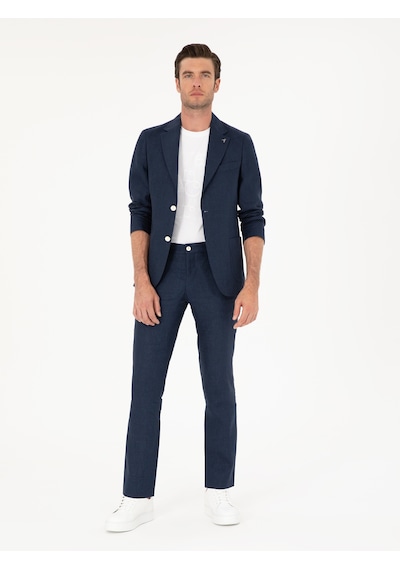 Cacharel Lacivert Slim Fit %100 Keten Ceket