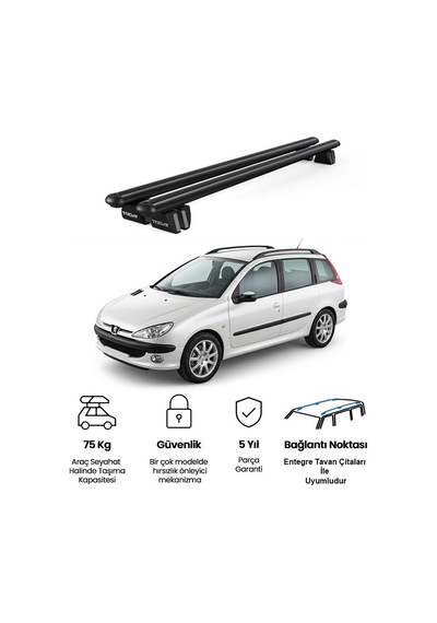 Pençe Peugeot 206 Sw 2002-2007 Uyumlu Siyah Ara Atkı 109cm Port Bagaj Tavan Barı