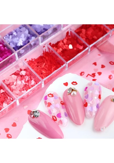 Parlak Tırnak Süsleme Folyo Pulları Kalpler Ve Harfler Nail Art