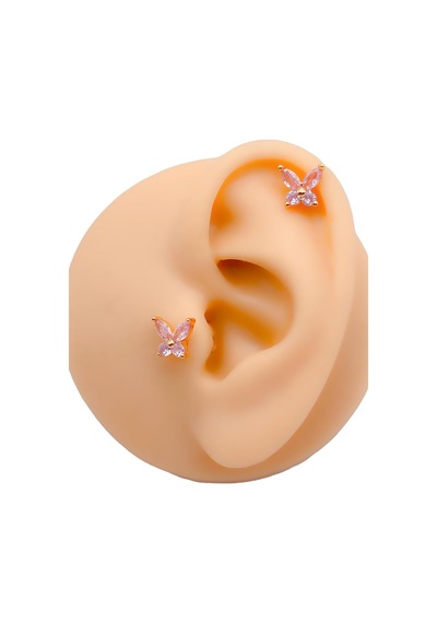 Taşlı Kelebek Figürlü Kıkırdak Helix Tragus Piercing 1adet çok renkli
