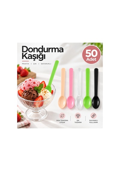Dondurma Kaşığı Dalgalı Renkli 50 Adet Tek Kullanımlık Plastik Dondurma Kaşığı - 920885313