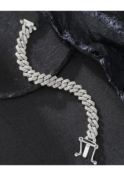 Brezza Lusso Jewelry Gurmet Zincir Model Pırlanta Işıltılı İthal Kadın Gümüş Bileklik 17 Cm