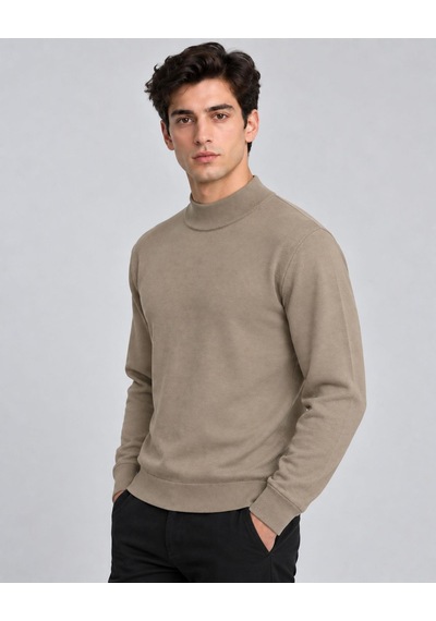 Classics Men Slim Fit Polo Yarım Balıkçı Uzun Kol Erkek Triko 07425 Bej