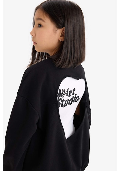 DeFacto Kız Çocuk Oversize Geniş Kalıp Bisiklet Yaka Sırt Baskılı Sweatshirt D9209A825SPBK81 Siyah