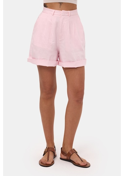 it's basic Kadın Pembe 6s6-98 Mom Relax Fit Organik Keten Kumaş Şort
