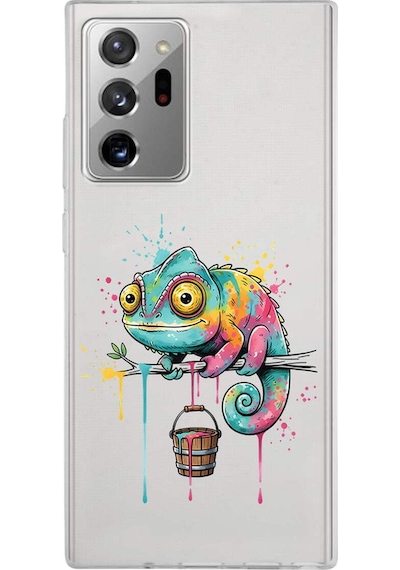 Samsung Galaxy Note 20 Ultra İle Uyumlu Splash Bukalemun Tasarımlı Şeffaf Silikon Kılıf Şeffaf