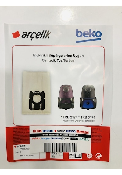 Arçelik Uyumlu Trb 3174 Süpürge Modeli 5 Adet Toz Torbası Trb3174 (540884827)