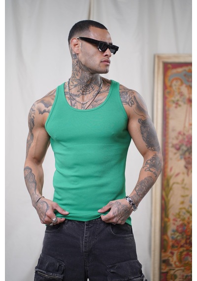 Slim Fit Kaşkorseli Esnek Düz Erkek Sporcu Atlet Yeşil