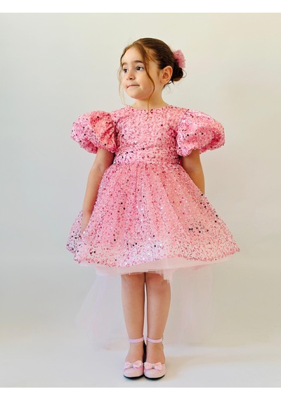 H L Y Karol Tasarım Pembe Taşlı Vintage Kız Bebek Elbise,doğum Günü Elbise,fotoğraf Çekim Elbise,1-11 Yaş Uygun Pembe