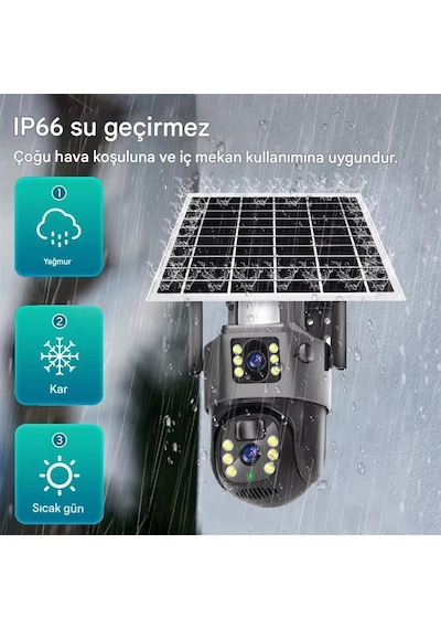 Mpıa Mika 3 Mp + 3 Mp Çift Lens Solar Güneş Enerjili Tf Kart Girişli 4g Simkart Desteli İp Güvenlik Kamerası