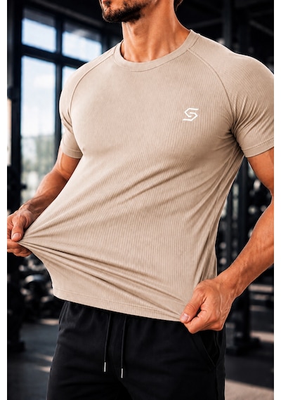 Sapeur 3'lü Erkek Premium Ribana Compression Spor Ve Günlük Tişört - Ultra Esnek Ve Nefes Alan Haki - Lacivert - Bej
