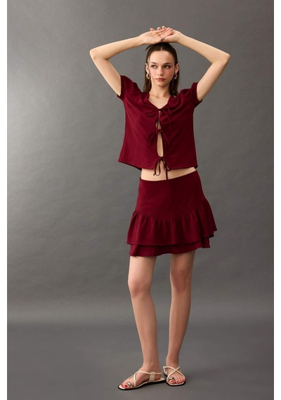 Defacto Regular Fit Aerobin Kısa Kollu Bluz G0582ax25smbr229 Bordo