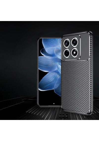 Xiaomi 14t Kılıf Karbon Görünümlü Silikon Kamera Korumalı Üstün Koruma Pazarplus Siyah