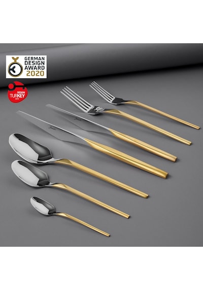 Jumbo 5100 Quartz Mat Altın 12 Kişilik 84 Parça Çatal Kaşık Bıçak Takımı Mat Altın
