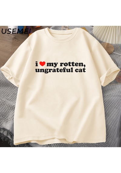 Flood Of Style Ben Çürümüş Rotten Kedi T-shirt Erkek Giysileri Seviyorum Komik Sevimli Meme Kedi T Shirt Yaz Haki