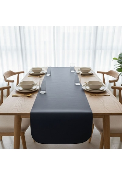 1 Adet Deri Runner Oval Kenarlı-40x140 Cm Lacivert