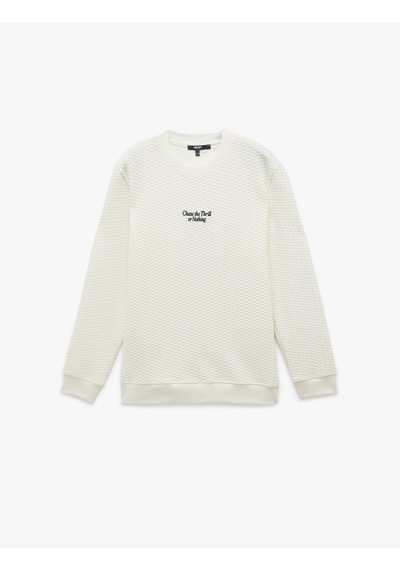 Koton Uzun Kollu Bisiklet Yaka Dokulu İşlemeli Sweatshirt Beyaz 6wam70075mk Beyaz