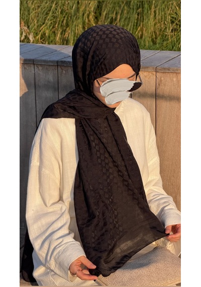 Qalortex Scarf Premium Pamuklu Jakar Şal-siyah