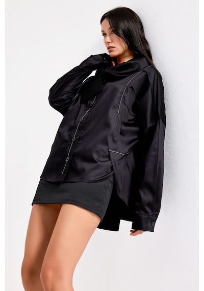 it's basic Kadın Siyah Renk Oversize Özel Tasarım Gömlek