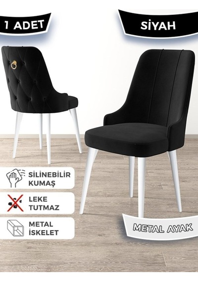 Canisa Newa Serisi, 1.sınıf Babyface Kumaş Beyaz Metal Ayak Gold Halkalı, 6 Adet Siyah Sandalye Siyah