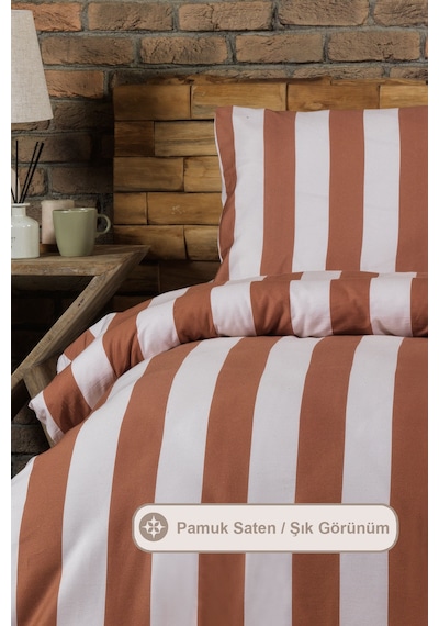 Elart Brad Nevresim Seti Çift Kişilik Digital Baskılı %100 Pamuk Saten 3 Parça 200x220 Cm Kahve Kahve