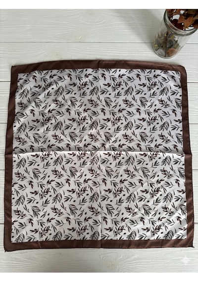 Trend Dokunuş Kadın 50-50 Saten Zeytinli Fular Bandana Beyaz - Kahverengi