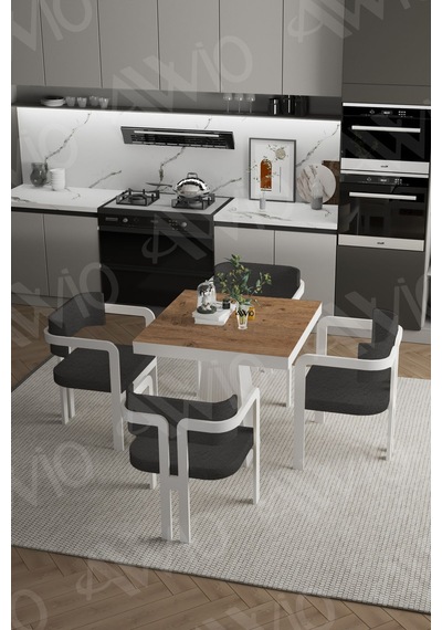 Avvio Dora Lake Mdf Ayak Tokyo Demonte Sandalye 80x80 Yemek Masası Mutfak Masası 4 Kişilik Akça