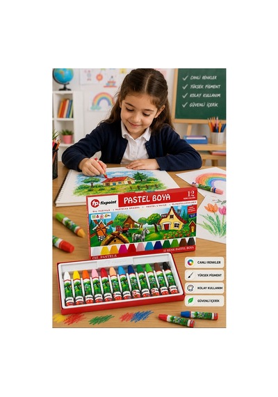 Pastel Boya 12 Renk 1 Paket Fixpoint Pastel Boya 12 Li Karton Kutulu Parlak Canlı Ve Örtücü Renkler Çok Renkli