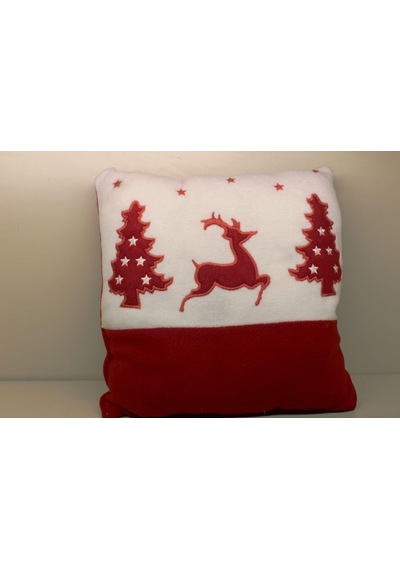 Işık Kasabası 65 Geyikli Noel Yastığı Yılbaşı Yastığı Kırmızı 15 X 25