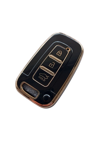 Kia Sportage Rio Soul Optima Sorento Uyumlu Smart Kumanda Kılıfı Oto Anahtarlık 3 Tuşlu Siyah - Gold