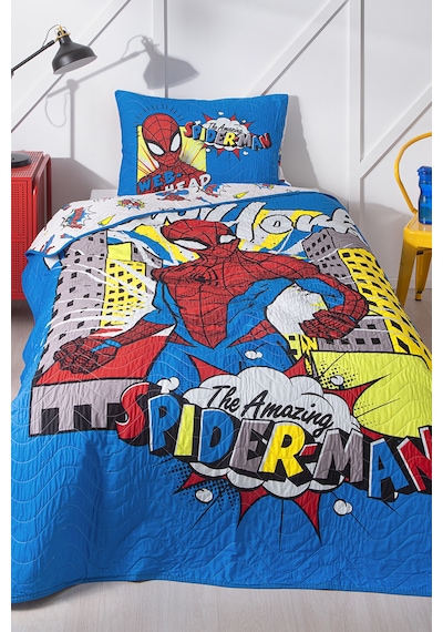 Spiderman New York Tek Kişilik Disney Lisanslı Çocuk Yatak Örtüsü 160x230 Cm Mavi