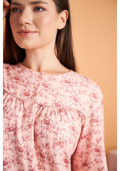Gd Goldoremi Premium Kadın Rahat Kesim Yuvarlak Yaka Çiçek Desenli Düğmeli Uzun Kollu Pijama Takım PEMBE Gd Goldoremi Premium Kadın Rahat Kesim Yuvarlak Yaka Çiçek Desenli Düğmeli Uzun Kollu Pijama Takım PEMBE
