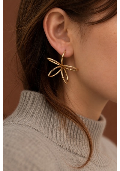 Bloom Collection Fiorella Gold Çiçek Formlu Küpe Altın Altın