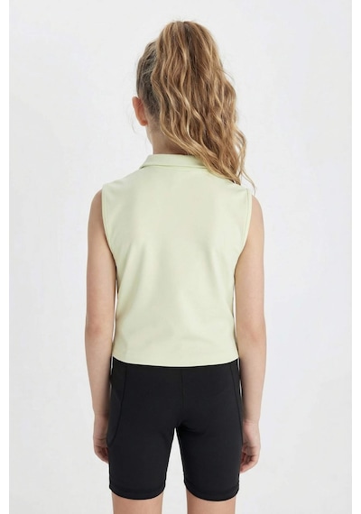 DeFacto Kız Çocuk Slim Fit Dar Kesim Polo Yaka Fermuarlı Basic Düz Kolsuz Tişört D3555A824SMGN1158 Yeşil