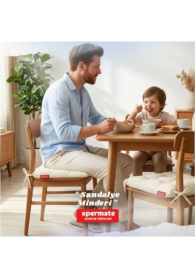 Pofuduk Sandalye Minderi Bağcıklı 40x40 Cm Yıkanabilir Dekoratif Mutfak Bahçe Piknik Minderi Krem
