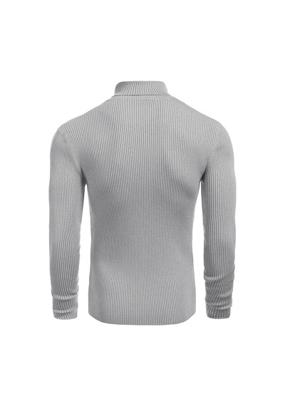 Polızeı Erkek Slim Fit Boğazlı Triko Kazak Esnek Dokulu Gri