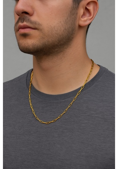 Altın Renk İnce Ataç Unisex Çelik Kolye - 3360 Çok Renkli