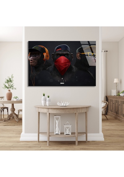 Üç Maymun Swag - Cam Tablo - Deg1169 90 X 60 Cm