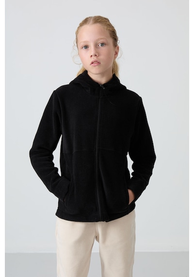 Tommy Life Siyah Kalın Yumuşak Dokulu Standart Fit Nakışlı Polar Kız Çocuk Sweatshirt - 75152 Siyah